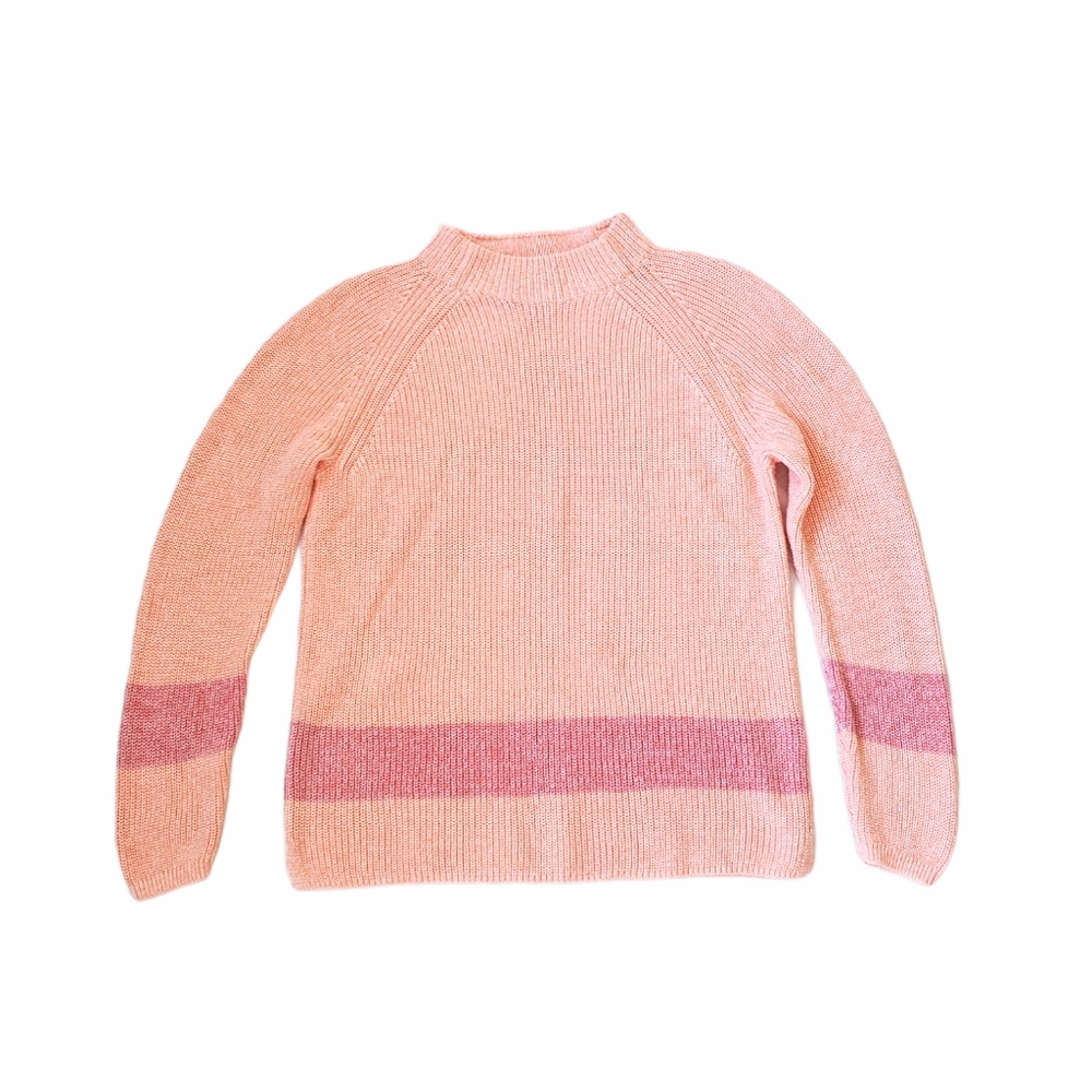 Lands End Ribbed Knit Pastel Peach/Pink Mock Turtleneck Sweater Sz Med Petite